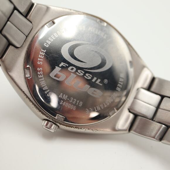 Fossil Blue Mens Silver Tone Blue Dial Watch AM-3319 Stainless Steel New Battery - Picture 14 of 14